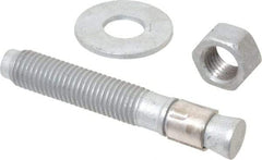 Made in USA - 3/4" Diam, 3/4" Drill, 4-3/4" OAL, 1-5/8" Min Embedment Wedge Expansion Concrete Anchor - Grade 5 Steel, Galvanized Finish, Hex Nut Head, Hex Drive, 2-7/8" Thread Length - A1 Tooling