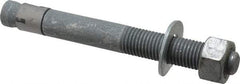 Made in USA - 1" Diam, 1" Drill, 9" OAL, 1-1/8" Min Embedment Wedge Expansion Concrete Anchor - Grade 5 Steel, Galvanized Finish, Hex Nut Head, Hex Drive, 4" Thread Length - A1 Tooling