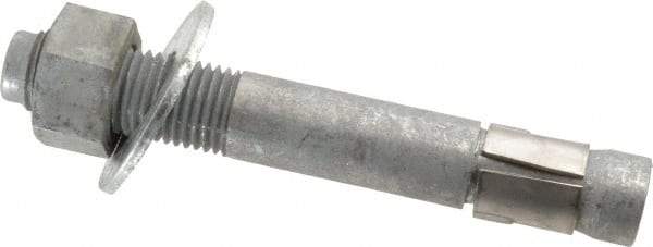 Made in USA - 1-1/4" Diam, 1-1/4" Drill, 9" OAL, Wedge Expansion Concrete Anchor - Grade 5 Steel, Galvanized Finish, Hex Nut Head, Hex Drive, 3-1/4" Thread Length - A1 Tooling