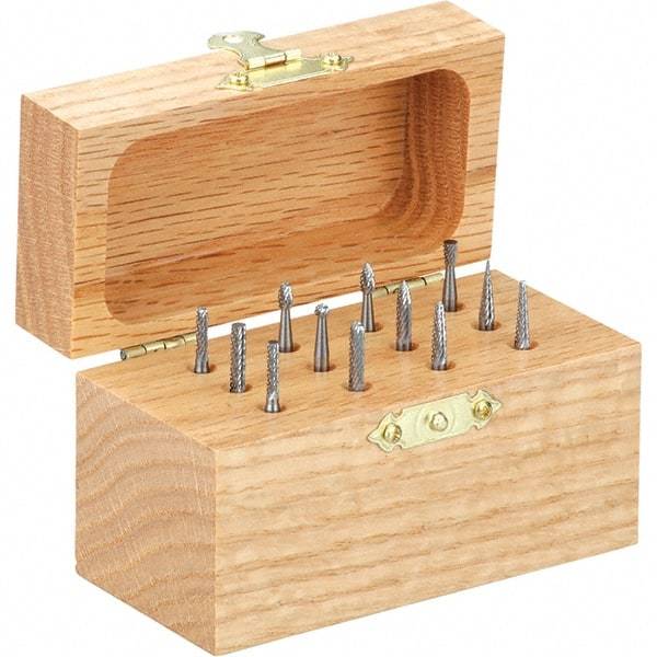 Made in USA - 12 Piece, 1/4" Shank Burr Set - Tungsten Carbide - A1 Tooling