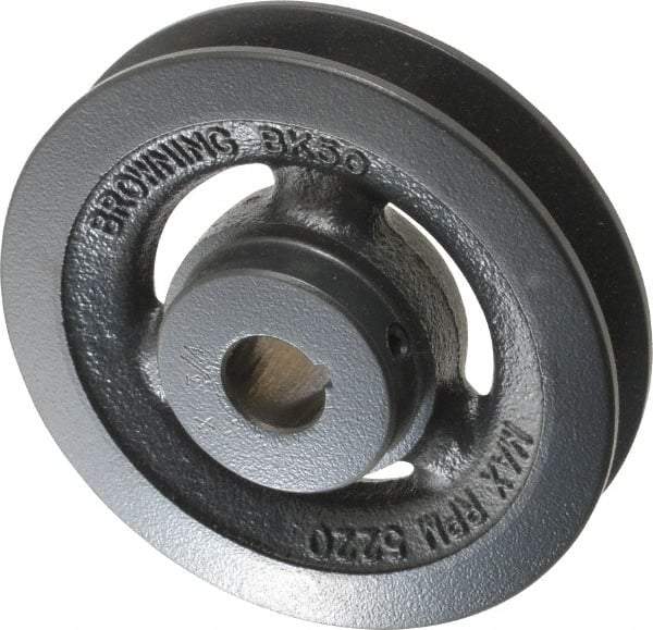 Browning - 3/4" Bore, 1-5/32 Long, 5" Outside Diam, Finished Bore Single Groove V Belt Sheave - 7/8" Wide, 4.4 Belt Pitch B, 4" Pitch Diam of 4L Belt - A1 Tooling