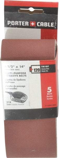 Porter-Cable - 2-1/2" Wide x 14" OAL, 120 Grit, Aluminum Oxide Abrasive Belt - Aluminum Oxide, Fine, Coated, X Weighted Cloth Backing - A1 Tooling