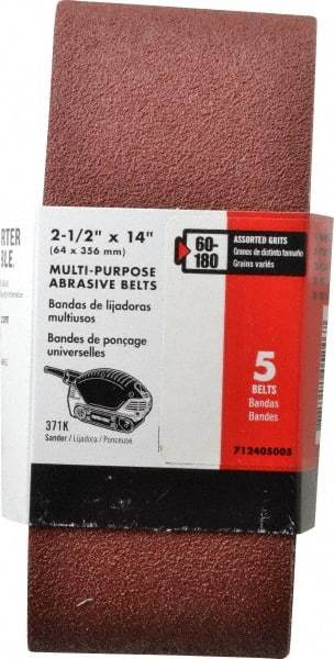 Porter-Cable - 2-1/2" Wide x 14" OAL, 60, 80, 100, 120, 180 Grit, Aluminum Oxide Abrasive Belt - Aluminum Oxide, Coarse, Medium, Fine, Coated, XE Weighted Cloth Backing - A1 Tooling