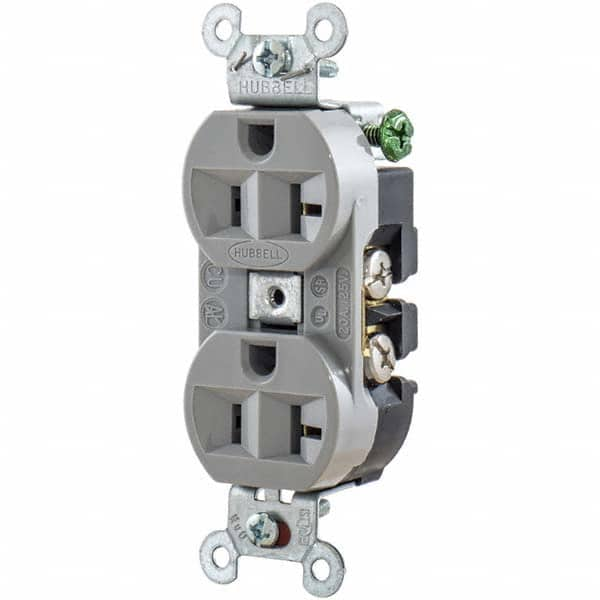 Hubbell Wiring Device-Kellems - 125V 20A NEMA 5-20R Industrial Grade Gray Straight Blade Duplex Receptacle - A1 Tooling