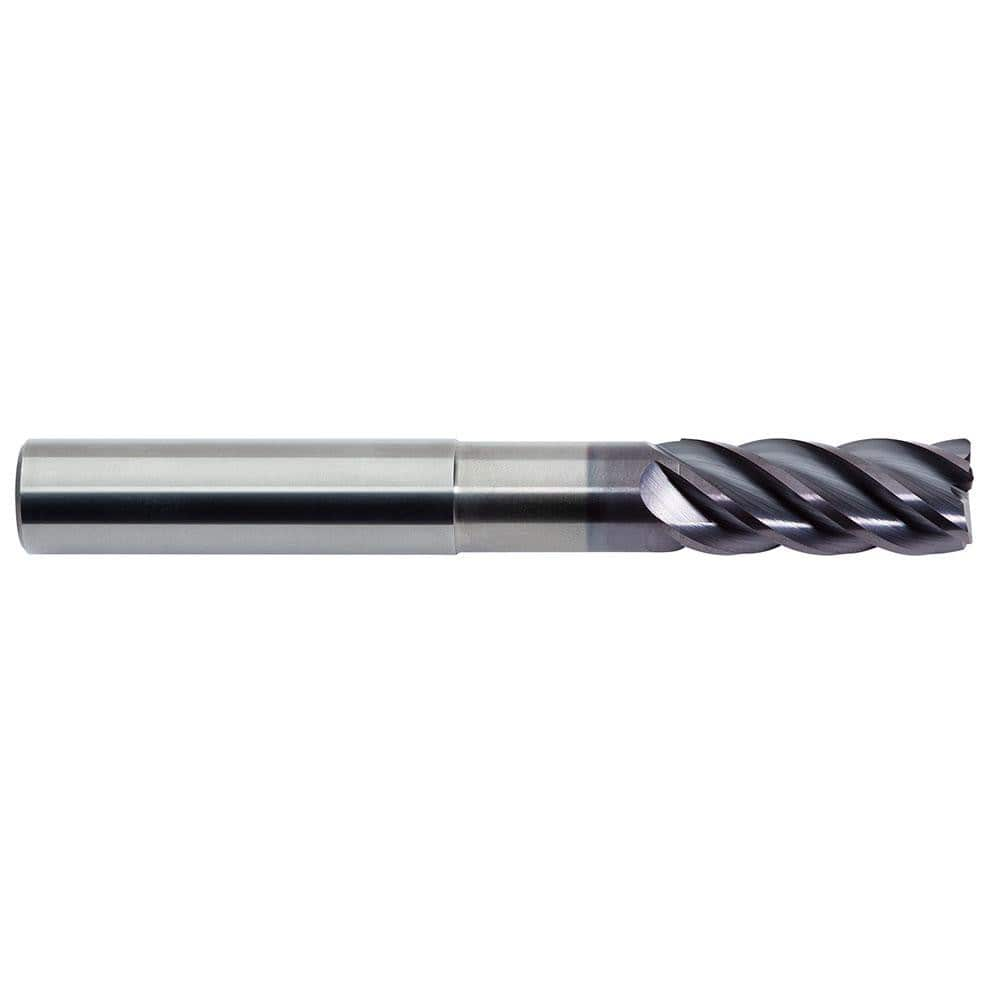 Corner Radius End Mill: 3/4″ Dia, 1-7/8″ LOC, 0.03″ Radius, 5 Flutes, Solid Carbide 5″ OAL, 3/4″ Shank Dia, 38 ° Helix, AlTiN Coated, Corner Radius End, Centercutting, Series 178N