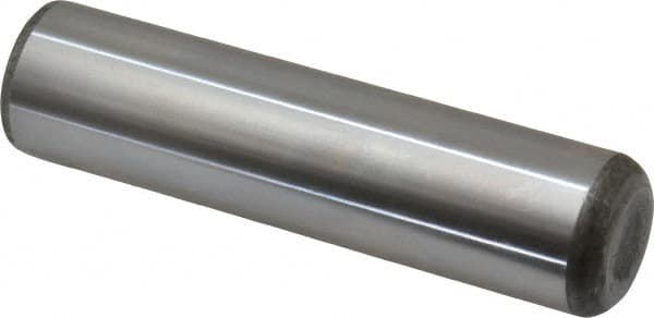 Made in USA - 1" Diam x 4" Pin Length Grade 8 Alloy Steel Standard Dowel Pin - Bright Finish, C 47-58 & C 60 (Surface) Hardness, 117,800 Lb (Single Shear), 235,600 Lb (Double Shear) Breaking Strength, 1 Beveled & 1 Rounded End - A1 Tooling