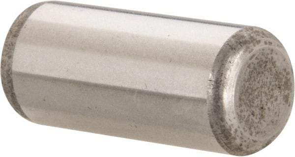 Made in USA - 7/16" Diam x 1" Pin Length Grade 8 Alloy Steel Standard Dowel Pin - Bright Finish, C 47-58 & C 60 (Surface) Hardness, 22,550 Lb (Single Shear), 45,100 Lb (Double Shear) Breaking Strength, 1 Beveled & 1 Rounded End - A1 Tooling