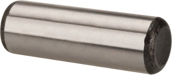 Made in USA - 1/2" Diam x 1-1/2" Pin Length Grade 8 Alloy Steel Standard Dowel Pin - Bright Finish, C 47-58 & C 60 (Surface) Hardness, 29,450 Lb (Single Shear), 58,900 Lb (Double Shear) Breaking Strength, 1 Beveled & 1 Rounded End - A1 Tooling