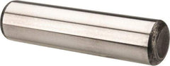 Made in USA - 1/2" Diam x 2" Pin Length Grade 8 Alloy Steel Standard Dowel Pin - Bright Finish, C 47-58 & C 60 (Surface) Hardness, 29,450 Lb (Single Shear), 58,900 Lb (Double Shear) Breaking Strength, 1 Beveled & 1 Rounded End - A1 Tooling