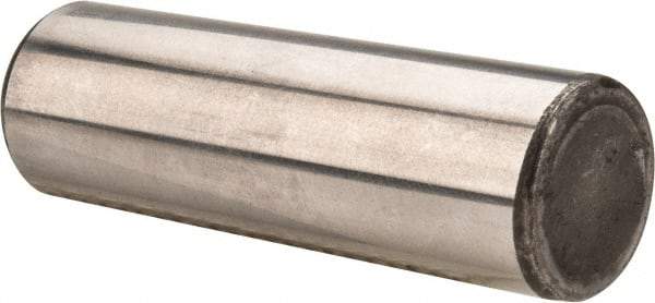 Made in USA - 5/8" Diam x 2" Pin Length Grade 8 Alloy Steel Standard Dowel Pin - Bright Finish, C 47-58 & C 60 (Surface) Hardness, 46,000 Lb (Single Shear), 92,000 Lb (Double Shear) Breaking Strength, 1 Beveled & 1 Rounded End - A1 Tooling