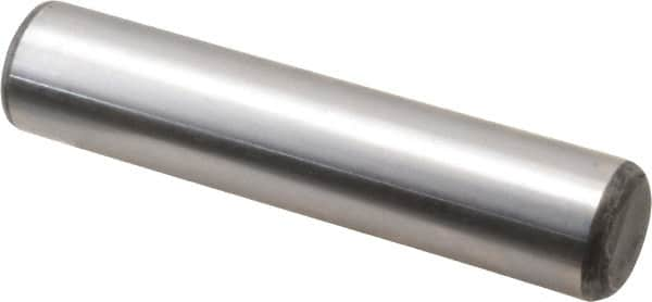 Made in USA - 3/4" Diam x 3-1/2" Pin Length Grade 8 Alloy Steel Standard Dowel Pin - Bright Finish, C 47-58 & C 60 (Surface) Hardness, 132,400 Lb (Double Shear), 66,200 Lb (Single Shear) Breaking Strength, 1 Beveled & 1 Rounded End - A1 Tooling