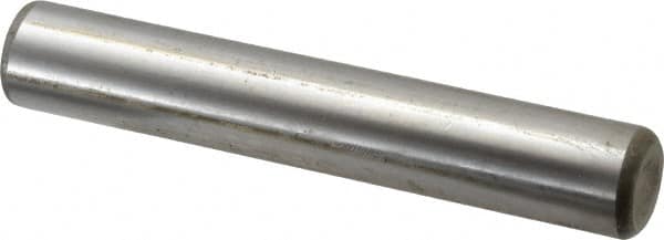 Made in USA - 3/4" Diam x 4-1/2" Pin Length Grade 8 Alloy Steel Standard Dowel Pin - Bright Finish, C 47-58 & C 60 (Surface) Hardness, 132,400 Lb (Double Shear), 66,200 Lb (Single Shear) Breaking Strength, 1 Beveled & 1 Rounded End - A1 Tooling