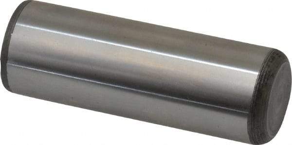 Made in USA - 7/8" Diam x 2-1/2" Pin Length Grade 8 Alloy Steel Standard Dowel Pin - Bright Finish, C 47-58 & C 60 (Surface) Hardness, 180,400 Lb (Double Shear), 90,200 Lb (Single Shear) Breaking Strength, 1 Beveled & 1 Rounded End - A1 Tooling