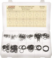 Made in USA - 300 Piece, 1/4 to 1-1/4", Steel, Snap External Retaining Ring Assortment - Includes Compartmented Case - A1 Tooling