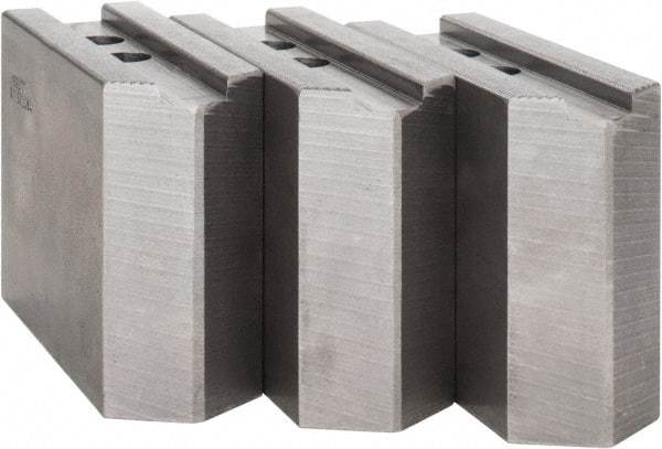 Abbott Workholding Products - 12" & Up Chuck Capacity, 1.5mm x 60° Serrated Attachment, Square Soft Lathe Chuck Jaw - 3 Jaws, Steel, 1.1811" Btw Mount Hole Ctrs, 5-1/2" Long x 2" Wide x 4" High, 0.8268" Groove, 0.6299" & 16mm Fastener - A1 Tooling