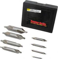 Interstate - 8 Piece, #1 to 8, Plain Edge, High Speed Steel Combo Drill & Countersink Set - 60° Incl Angle, Double End - A1 Tooling