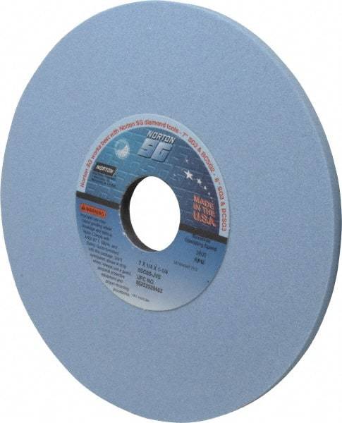 Norton - 7" Diam x 1-1/4" Hole x 1/4" Thick, J Hardness, 80 Grit Surface Grinding Wheel - Ceramic, Type 1, Medium Grade, 3,600 Max RPM, Vitrified Bond, No Recess - A1 Tooling