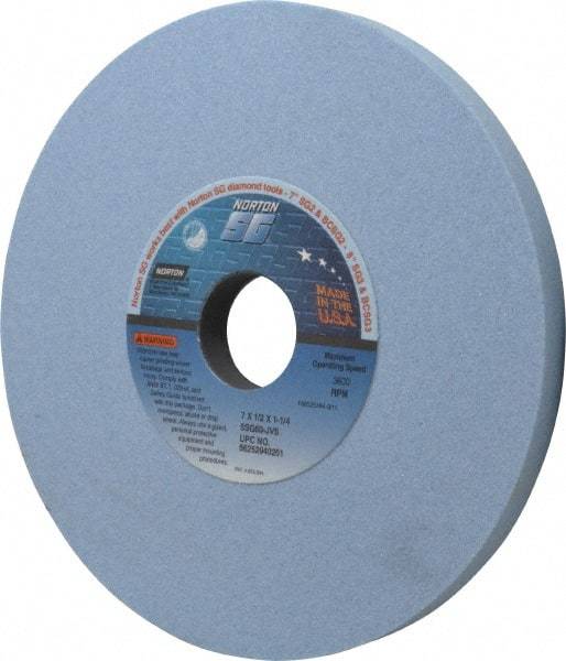 Norton - 7" Diam x 1-1/4" Hole x 1/2" Thick, J Hardness, 80 Grit Surface Grinding Wheel - Ceramic, Type 1, Medium Grade, 3,600 Max RPM, Vitrified Bond, No Recess - A1 Tooling