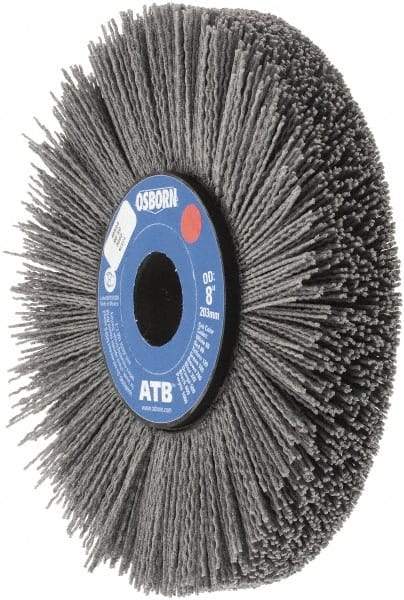 Osborn - 8" OD, 1-1/4" Arbor Hole, Crimped Nylon Wheel Brush - 1" Face Width, 2-1/4" Trim Length, 0.04" Filament Diam, 3,600 RPM - A1 Tooling