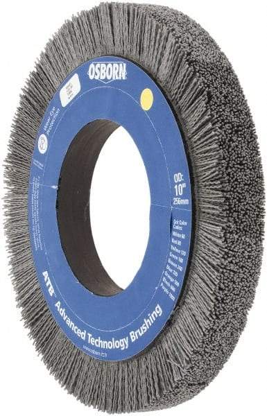 Osborn - 10" OD, 4-1/4" Arbor Hole, Crimped Nylon Wheel Brush - 1" Face Width, 1-1/4" Trim Length, 0.04" Filament Diam, 3,600 RPM - A1 Tooling