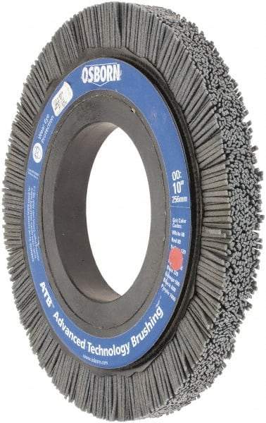 Osborn - 10" OD, 4-1/4" Arbor Hole, Crimped Nylon Wheel Brush - 1" Face Width, 1-1/4" Trim Length, 3,600 RPM - A1 Tooling