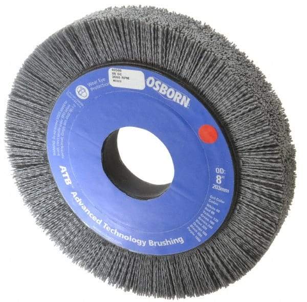 Osborn - 8" OD, 2" Arbor Hole, Crimped Nylon Wheel Brush - 1" Face Width, 1-1/4" Trim Length, 0.04" Filament Diam, 3,600 RPM - A1 Tooling