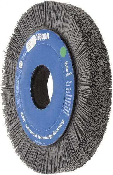 Osborn - 8" OD, 2" Arbor Hole, Crimped Nylon Wheel Brush - 1" Face Width, 1-1/4" Trim Length, 0.035" Filament Diam, 3,600 RPM - A1 Tooling