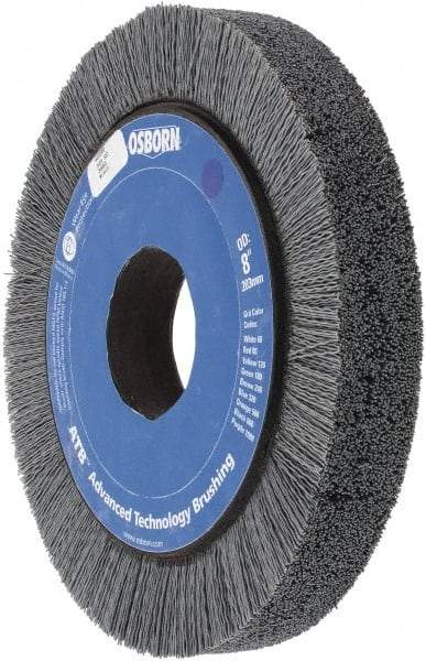 Osborn - 8" OD, 2" Arbor Hole, Crimped Nylon Wheel Brush - 1" Face Width, 1-1/4" Trim Length, 0.022" Filament Diam, 3,600 RPM - A1 Tooling