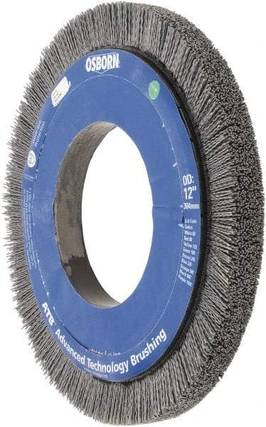 Osborn - 12" OD, 5-1/4" Arbor Hole, Crimped Nylon Wheel Brush - 1" Face Width, 1-1/4" Trim Length, 0.035" Filament Diam, 1,800 RPM - A1 Tooling