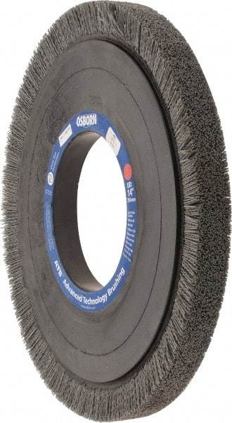 Osborn - 14" OD, 5-1/4" Arbor Hole, Crimped Nylon Wheel Brush - 1" Face Width, 1-1/4" Trim Length, 0.04" Filament Diam, 1,800 RPM - A1 Tooling