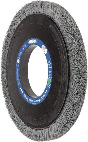 Osborn - 14" OD, 5-1/4" Arbor Hole, Crimped Nylon Wheel Brush - 1" Face Width, 1-1/4" Trim Length, 0.035" Filament Diam, 1,800 RPM - A1 Tooling