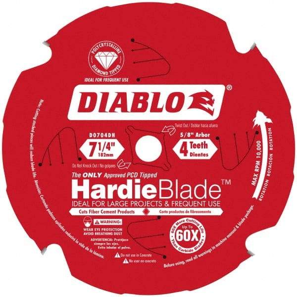 Freud - 7-1/4" Diam, 5/8" Arbor Hole Diam, 4 Tooth Wet & Dry Cut Saw Blade - Carbide-Tipped, Standard Round Arbor - A1 Tooling