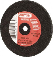 Value Collection - 3" 36 Grit Aluminum Oxide Cutoff Wheel - 1/8" Thick, 1/4" Arbor, 25,000 Max RPM, Use with Die Grinders - A1 Tooling