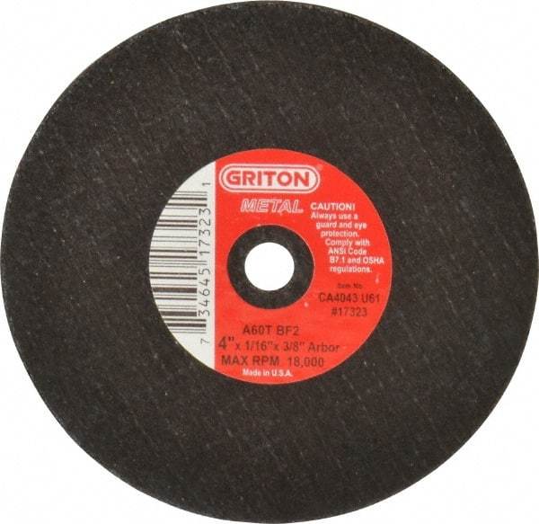 Made in USA - 4" 60 Grit Aluminum Oxide Cutoff Wheel - 1/16" Thick, 3/8" Arbor, 19,000 Max RPM, Use with Die Grinders - A1 Tooling