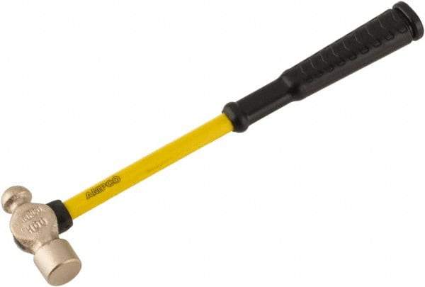 Ampco - 1/4 Lb Head Aluminum Bronze Ball Pein Hammer - 10" Fiberglass Handle with Grip, 7/8" Face Diam, 10" OAL - A1 Tooling