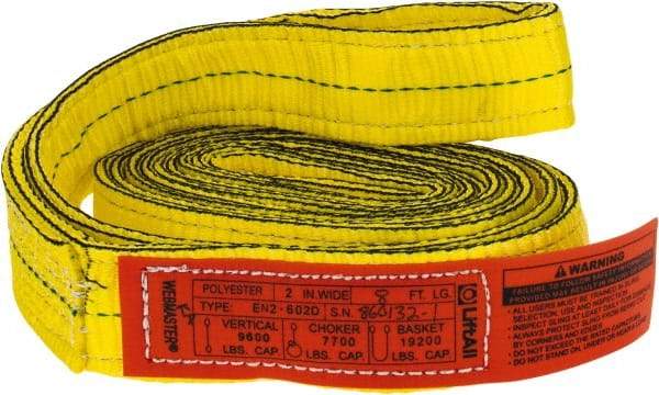 Lift-All - 8' Long x 2" Wide, 9,600 Lb Vertical Capacity, 2 Ply, Nylon Web Sling - 7,700 Lb Choker Capacity, Yellow - A1 Tooling