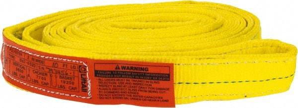 Lift-All - 10' Long x 2" Wide, 9,600 Lb Vertical Capacity, 2 Ply, Nylon Web Sling - 7,700 Lb Choker Capacity, Yellow - A1 Tooling