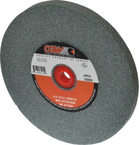 Camel Grinding Wheels - 60 Grit Silicon Carbide Bench & Pedestal Grinding Wheel - 6" Diam x 1" Hole x 1/2" Thick, 4456 Max RPM, I Hardness, Medium Grade , Vitrified Bond - A1 Tooling