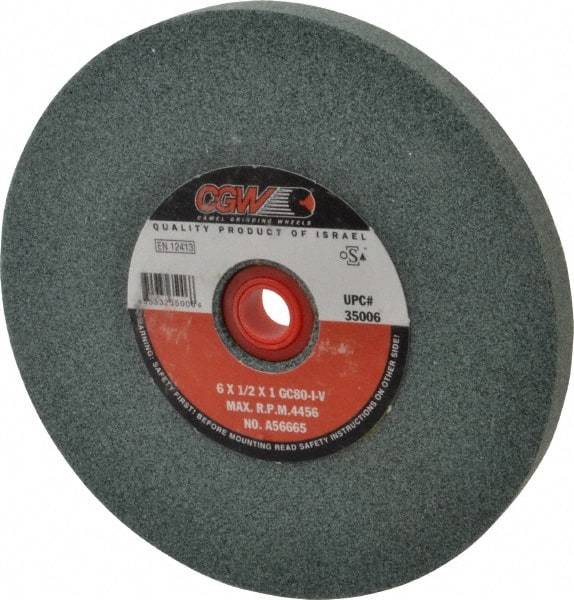 Camel Grinding Wheels - 80 Grit Silicon Carbide Bench & Pedestal Grinding Wheel - 6" Diam x 1" Hole x 1/2" Thick, 4456 Max RPM, I Hardness, Medium Grade , Vitrified Bond - A1 Tooling