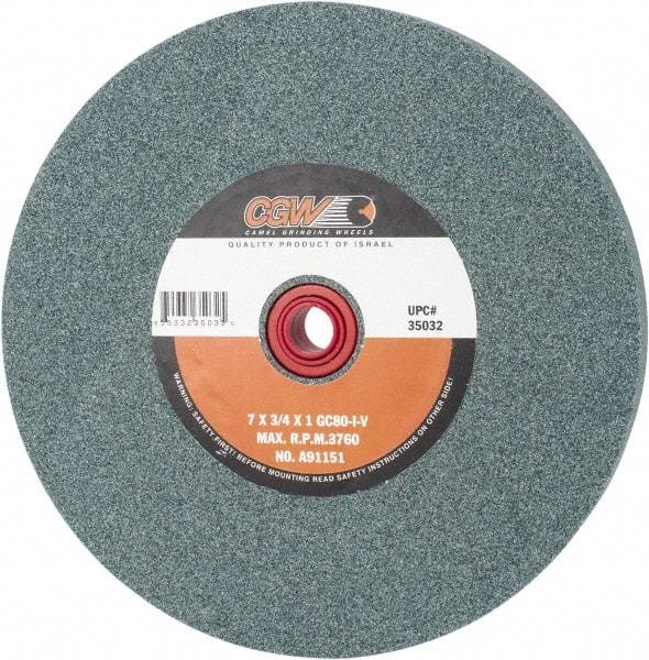 Camel Grinding Wheels - 80 Grit Silicon Carbide Bench & Pedestal Grinding Wheel - 7" Diam x 1" Hole x 3/4" Thick, 3760 Max RPM, I Hardness, Medium Grade , Vitrified Bond - A1 Tooling