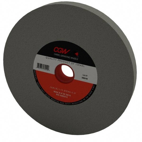 Camel Grinding Wheels - 60 Grit Silicon Carbide Bench & Pedestal Grinding Wheel - 10" Diam x 1-1/4" Hole x 1" Thick, 2483 Max RPM, I Hardness, Medium Grade , Vitrified Bond - A1 Tooling