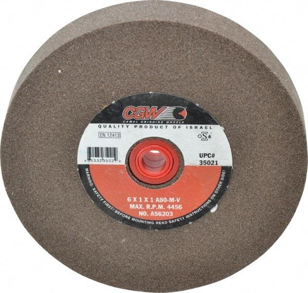 Camel Grinding Wheels - 80 Grit Aluminum Oxide Bench & Pedestal Grinding Wheel - 6" Diam x 1" Hole x 1" Thick, 4456 Max RPM, M Hardness, Medium Grade , Vitrified Bond - A1 Tooling