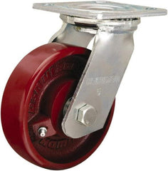 Hamilton - 5" Diam x 1-1/2" Wide x 6-1/8" OAH Top Plate Mount Swivel Caster - Cast Iron, 550 Lb Capacity, Straight Roller Bearing, 4 x 4-1/2" Plate - A1 Tooling