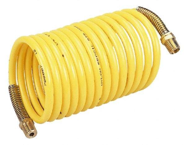 Coilhose Pneumatics - 1/4" ID, 1/4 Thread, 50' Long, Yellow Nylon Coiled & Self Storing Hose - 185 Max psi, Male Rigid x Male Swivel - A1 Tooling