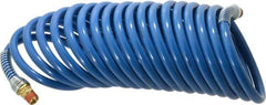 Coilhose Pneumatics - 3/8" ID, 3/8 Thread, 25' Long, Blue Nylon Coiled & Self Storing Hose - 230 Max psi, Male Swivel x Male Swivel - A1 Tooling