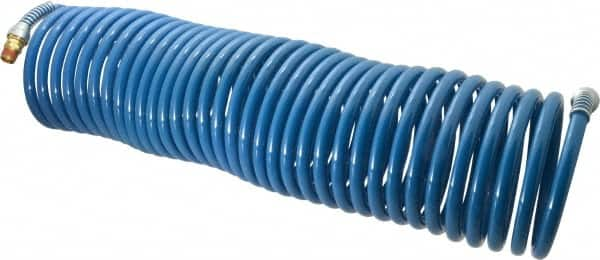 Coilhose Pneumatics - 3/8" ID, 3/8 Thread, 50' Long, Blue Nylon Coiled & Self Storing Hose - 230 Max psi, Male Swivel x Male Swivel - A1 Tooling