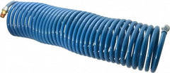 Coilhose Pneumatics - 3/8" ID, 3/8 Thread, 50' Long, Blue Nylon Coiled & Self Storing Hose - 230 Max psi, Male Swivel x Male Swivel - A1 Tooling