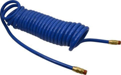 Coilhose Pneumatics - 3/8" ID, 3/8 Thread, 25' Long, Blue Polyurethane Coiled & Self Storing Hose - 115 Max psi, Male Swivel x Male Swivel - A1 Tooling