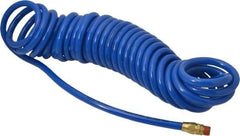 Coilhose Pneumatics - 3/8" ID, 3/8 Thread, 30' Long, Blue Polyurethane Coiled & Self Storing Hose - 115 Max psi, Male Swivel x Male Swivel - A1 Tooling