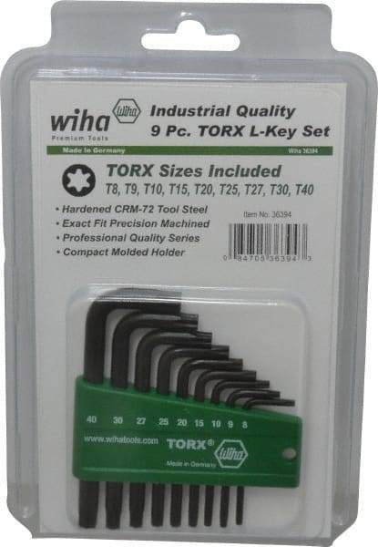 Wiha - 9 Piece T8 to T40 L-Key Short Arm Torx Key Set - T8, T9, T10, T15, T20, T25, T27, T30, T40 Torx Size - A1 Tooling